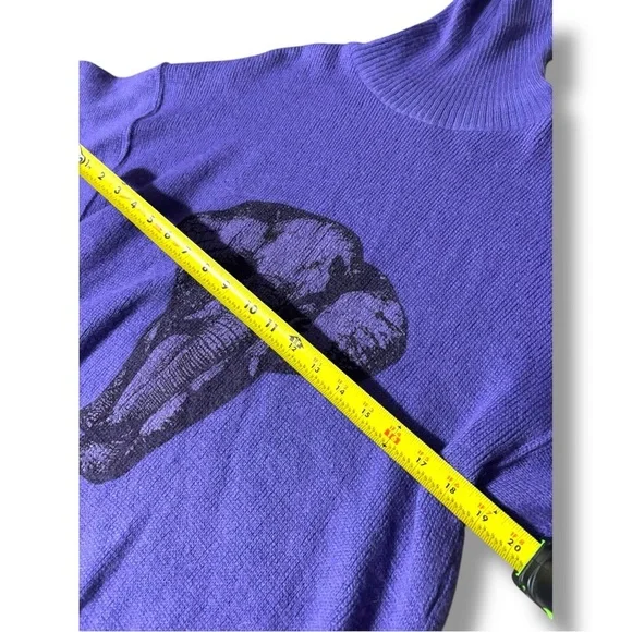 BF Purple Graphic Elephant Wool Long Sleeve Cozy Vintage Turtleneck Sweater - Picture 12 of 16